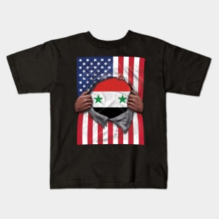 Syria Flag American Flag Ripped - Gift for Syrian From Syria Kids T-Shirt
